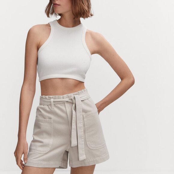 Mango Ecru paperbag denim shorts with belt - Picture 1 of 6